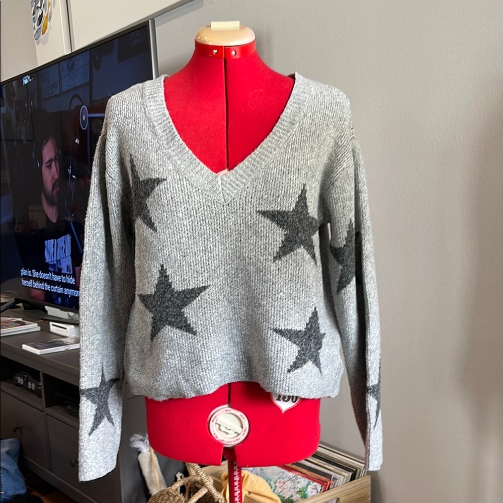 BOGO No Boundaries Gray Star V-Neck Sweater